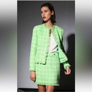 Brand New Electric Neon Green Walter Baker Tweed Skirt Suit sz 10/L